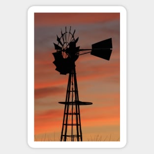 Kansas colorful Sunset with a Windmill silhouette Sticker